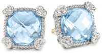Judith Ripka Linen Blue Topaz Small Cushion Stone Stud Earrings Judith Ripka Linen Blue Topaz Small Cushion Stone Stud Earrings