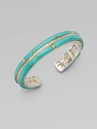 Sparkling, white sapphires and 18k goldplated sterling silver add interest to this stunning, turquoise section design. Turquoise18k goldplated sterling silverDiameter, about 3Slip-on styleImported Sparkling, white sapphires and 18k goldplated sterling silver add interest to this stunning, turquoise section design. Turquoise18k goldplated sterling silverDiameter, about 3Slip-on styleImported