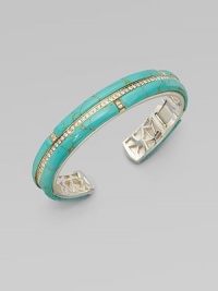 Sparkling, white sapphires and 18k goldplated sterling silver add interest to this stunning, turquoise section design. Turquoise18k goldplated sterling silverDiameter, about 3Slip-on styleImported 