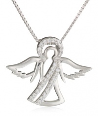 Sterling Silver Clear Cubic Zirconia Angel Pendant Necklace, 18 Sterling Silver Clear Cubic Zirconia Angel Pendant Necklace, 18