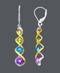 Add a dash of color to your look with these sleek swirls. Crafted in 14k gold and sterling silver, earrings feature round-cut peridot (1/6 ct. t.w.), blue topaz (1/3 ct. t.w.), amethyst (1/2 ct. t.w.) and citrine accents. Approximate drop: 1-1/5 inches. Add a dash of color to your look with these sleek swirls. Crafted in 14k gold and sterling silver, earrings feature round-cut peridot (1/6 ct. t.w.), blue topaz (1/3 ct. t.w.), amethyst (1/2 ct. t.w.) and citrine accents. Approximate drop: 1-1/5 inches.