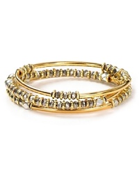 Start an arm party with this bracelet trio from Vanessa Mooney. Crafted of gold-plated metal with glass beads, it's a total wrist tryst. Start an arm party with this bracelet trio from Vanessa Mooney. Crafted of gold-plated metal with glass beads, it's a total wrist tryst.