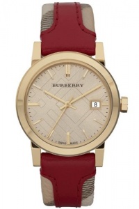 Burberry BU9111 Women's Swiss Haymarket Check Fabric & Red Leather Band watch Burberry BU9111 Women's Swiss Haymarket Check Fabric & Red Leather Band watch