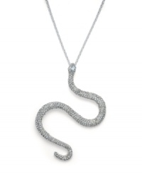 Simply serpentine. The chic s-curve of Bar III's sparkling snake pendant make it a delightful addition to your accessory collection. Crafted in rhodium-plated mixed metal with sparkling crystal details. Approximate length: 30 inches + 3-inch extender. Approximate drop length: 4 inches. Approximate drop width: 2-1/2 inches. Simply serpentine. The chic s-curve of Bar III's sparkling snake pendant make it a delightful addition to your accessory collection. Crafted in rhodium-plated mixed metal with sparkling crystal details. Approximate length: 30 inches + 3-inch extender. Approximate drop length: 4 inches. Approximate drop width: 2-1/2 inches.