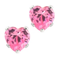3.00 Ct .925 Sterling Silver Pink CZ Heart Shape Stud Earrings 6MM 3.00 Ct .925 Sterling Silver Pink CZ Heart Shape Stud Earrings 6MM