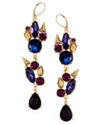 Quite the colorful bunches. This pair of drop earrings from RACHEL Rachel Roy makes a vibrant statement. Crafted from gold-tone mixed metal with glass stones. Approximate drop: 3 inches. Approximate diameter: 3/4 inch. Quite the colorful bunches. This pair of drop earrings from RACHEL Rachel Roy makes a vibrant statement. Crafted from gold-tone mixed metal with glass stones. Approximate drop: 3 inches. Approximate diameter: 3/4 inch.