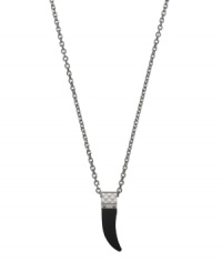 Looking sharp. This elegant shark tooth pendant by Emporio Armani features black onyx (40 mm) and the company's signature logo. Setting and chain crafted in stainless steel. Approximate length: 20 inches + 2-inch extender. Approximate drop: 1-1/4 inches. Looking sharp. This elegant shark tooth pendant by Emporio Armani features black onyx (40 mm) and the company's signature logo. Setting and chain crafted in stainless steel. Approximate length: 20 inches + 2-inch extender. Approximate drop: 1-1/4 inches.