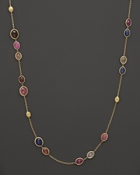Multicolored sapphires make a timeless statement on Marco Bicego's Siviglia necklace, crafted in 18 karat yellow gold. Multicolored sapphires make a timeless statement on Marco Bicego's Siviglia necklace, crafted in 18 karat yellow gold.