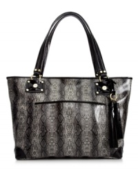 Perk up your work or weekend wardrobe with a hint of python print, and this spacious tote from Marc Fisher is the perfect place to start. Accented with glam golden studs and fun patent tassels, it's undecidedly the go-to style of the season. Perk up your work or weekend wardrobe with a hint of python print, and this spacious tote from Marc Fisher is the perfect place to start. Accented with glam golden studs and fun patent tassels, it's undecidedly the go-to style of the season.