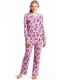 Hello Kitty Women's Print 2 Piece Long-Sleeve V-Neck Top and Pant Pajama Set Hello Kitty Women's Print 2 Piece Long-Sleeve V-Neck Top and Pant Pajama Set
