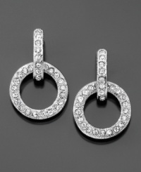 Accessorize with geometric glamour. These beautiful circle drop earrings by Eliot Danori feature round-cut crystals set in rhodium-plated mixed metal. Approximate drop: 3/4 inch. Approximate diameter: 1/2 inch. Accessorize with geometric glamour. These beautiful circle drop earrings by Eliot Danori feature round-cut crystals set in rhodium-plated mixed metal. Approximate drop: 3/4 inch. Approximate diameter: 1/2 inch.
