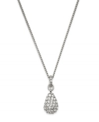 The graceful teardrop shape of Swarovski's pave crystal pendant is sure to stand out. Whether for day or evening, pair it with your favorite little black dress for maximum impact. Crafted in silver tone mixed metal. Approximate length: 15 inches. Approximate drop: 3/4 inch. The graceful teardrop shape of Swarovski's pave crystal pendant is sure to stand out. Whether for day or evening, pair it with your favorite little black dress for maximum impact. Crafted in silver tone mixed metal. Approximate length: 15 inches. Approximate drop: 3/4 inch.