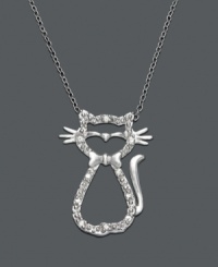 Stir up a feline frenzy with this glittery cat pendant. Necklace features round-cut diamond (1/10 ct. t.w.) in a sterling silver setting. Approximate length: 18 inches. Approximate drop: 1 inch. Stir up a feline frenzy with this glittery cat pendant. Necklace features round-cut diamond (1/10 ct. t.w.) in a sterling silver setting. Approximate length: 18 inches. Approximate drop: 1 inch.