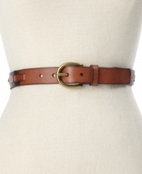 Connect the elements of your look by using this linked-up leather belt by Fossil as a fashionable finishing touch. Connect the elements of your look by using this linked-up leather belt by Fossil as a fashionable finishing touch.