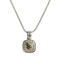 14K GP and Silver Simulated Diamond Pendant Necklace - Inspired by Designer David Yurman 14K GP and Silver Simulated Diamond Pendant Necklace - Inspired by Designer David Yurman
