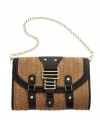 A beachy straw exterior with luxe detail. Achieve the perfect warm weather styles with this Olivia + Joy clutch featuring shiny goldtone hardware, contrast trim and an optional chain shoulder strap.