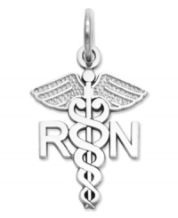 Honor your favorite nurse with this symbolic charm. Crafted in 14k white gold, charm features a polished design with the letters RN. Chain not included. Approximate length: 4/5 inch. Approximate width: 1/2 inch. Honor your favorite nurse with this symbolic charm. Crafted in 14k white gold, charm features a polished design with the letters RN. Chain not included. Approximate length: 4/5 inch. Approximate width: 1/2 inch.