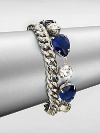 From the Black Tie Optional Collection. A chunky curb chain is joined by a row of sapphire blue and clear faceted stones in this fun design, the two strands creating a quirky complement to one another.Glass and plasticSilvertoneLength, about 8Ring claspImported