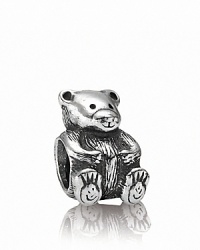 PANDORA's sterling silver teddy bear charm is cute and comforting piece for your collection. PANDORA's sterling silver teddy bear charm is cute and comforting piece for your collection.