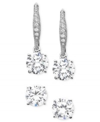 Keep it short or go long with these sparkling and lovely Eliot Danori earrings. This set comes with one pair of round-cut cubic zirconia studs and one pair of round-cut cubic zirconia drop earrings (1-1/4 ct. t.w. total) set in rhodium-plated silvertone mixed metal. Approximate drop: 3/4 inch. Keep it short or go long with these sparkling and lovely Eliot Danori earrings. This set comes with one pair of round-cut cubic zirconia studs and one pair of round-cut cubic zirconia drop earrings (1-1/4 ct. t.w. total) set in rhodium-plated silvertone mixed metal. Approximate drop: 3/4 inch.