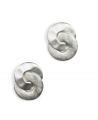 Simple, understated and a bit rustic, these small interlocking circle eternity earrings by Jones New York are crafted from silver-plated mixed metal. Approximate drop: 1/2 inch. Simple, understated and a bit rustic, these small interlocking circle eternity earrings by Jones New York are crafted from silver-plated mixed metal. Approximate drop: 1/2 inch.