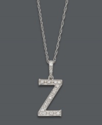 Spell it out in sparkle! This personalized initial charm necklace makes the perfect gift for Zoe or Zara. Features sparkling, round-cut diamond accents. Setting and chain crafted in 14k white gold. Approximate length: 18 inches. Approximate drop: 1/2 inch. Spell it out in sparkle! This personalized initial charm necklace makes the perfect gift for Zoe or Zara. Features sparkling, round-cut diamond accents. Setting and chain crafted in 14k white gold. Approximate length: 18 inches. Approximate drop: 1/2 inch.