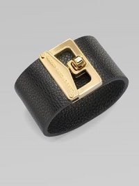 A wide, pebbled leather style with a chic logo accented, turn-lock closure. Leather10K goldplated zincLength, about 7½Turn-lock closureImported A wide, pebbled leather style with a chic logo accented, turn-lock closure. Leather10K goldplated zincLength, about 7½Turn-lock closureImported