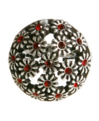 Crimson is in! Get on board with the red rage in Lucky Brand's stand-out cluster ring. This statement ring features an open work floral pattern accented by sparkling red glass. Set in mixed metal. Ring adjusts to fit sizes from 7 to 9. Crimson is in! Get on board with the red rage in Lucky Brand's stand-out cluster ring. This statement ring features an open work floral pattern accented by sparkling red glass. Set in mixed metal. Ring adjusts to fit sizes from 7 to 9.