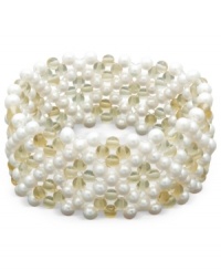 Total elegance. This beautiful cuff bracelet combines multiple rows of cultured freshwater pearls (4-5mm) with sunshine-hued citrine beads (60 ct. t.w.). Bracelet stretches to fit wrist. Approximate length: 7 inches. Total elegance. This beautiful cuff bracelet combines multiple rows of cultured freshwater pearls (4-5mm) with sunshine-hued citrine beads (60 ct. t.w.). Bracelet stretches to fit wrist. Approximate length: 7 inches.