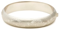 Sterling Silver Etched Leaf and Star Design Wide Bangle Bracelet Sterling Silver Etched Leaf and Star Design Wide Bangle Bracelet