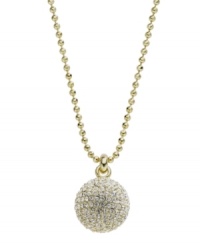 Are you ready for the dance floor? Michael Kors disco ball-inspired pendant features a Czech crystal fireball and trendy long chain set in gold tone mixed metal. Approximate length: 32 inches. Approximate drop: 3/4 inch.