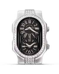 Interchangeable signature watch head from Philip Stein, featuring black dial and dual quartz movement. Interchangeable signature watch head from Philip Stein, featuring black dial and dual quartz movement.