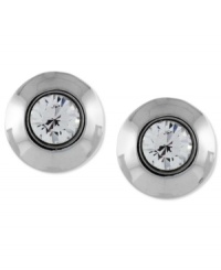 Shining examples. Vince Camuto takes the roundabout approach with its polished stud earrings. Crafted from silver tone mixed metal, the earrings feature a clear glass stone in the center with hematite tone details. Approximate diameter: 1 inch. Shining examples. Vince Camuto takes the roundabout approach with its polished stud earrings. Crafted from silver tone mixed metal, the earrings feature a clear glass stone in the center with hematite tone details. Approximate diameter: 1 inch.