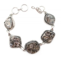 Natural Turritella Fossil Gemstone Sterling Silver over Solid Copper Bracelet