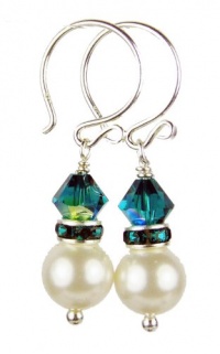 Damali Sterling Silver FRESHWATER Pearl December Tanzanite Swarovski Crystal Pearl Earrings - 1 Inch Damali Sterling Silver FRESHWATER Pearl December Tanzanite Swarovski Crystal Pearl Earrings - 1 Inch