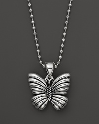 A beautiful butterfly dangles from a sterling silver ball chain on this everyday necklace from Lagos. A beautiful butterfly dangles from a sterling silver ball chain on this everyday necklace from Lagos.