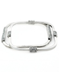A distinctively designed duo. Whether you wear them together or separately, Vince Camuto's set of two square bangles are sure to look stylish. Made in silver tone mixed metal, they're elegantly embellished with sparkling pave crystals. Approximate diameter: 2-3/4 inches. A distinctively designed duo. Whether you wear them together or separately, Vince Camuto's set of two square bangles are sure to look stylish. Made in silver tone mixed metal, they're elegantly embellished with sparkling pave crystals. Approximate diameter: 2-3/4 inches.