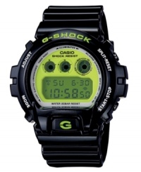 Dark as night with spectacular illumination: a multifunctional watch by G-Shock. Black resin strap and round case. Shock-resistant, digital display dial features EL backlight, multifunction alarm and countdown timer. Quartz movement. Water resistant to 200 meters. One-year limited warranty. Dark as night with spectacular illumination: a multifunctional watch by G-Shock. Black resin strap and round case. Shock-resistant, digital display dial features EL backlight, multifunction alarm and countdown timer. Quartz movement. Water resistant to 200 meters. One-year limited warranty.