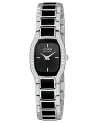 Dress your wrist in divine luster with this boldly contrasting watch from Citizen. Dress your wrist in divine luster with this boldly contrasting watch from Citizen.