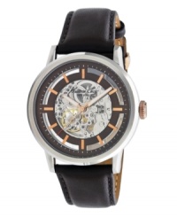 Create a modern look with the exposed gears of this self-winding watch by Kenneth Cole New York. Brown leather strap and round stainless steel case. Skeleton dial features rose gold tone stick indices, minute track, luminous hands and logo. Automatic movement. Water resistant to 30 meters. Limited lifetime warranty. Create a modern look with the exposed gears of this self-winding watch by Kenneth Cole New York. Brown leather strap and round stainless steel case. Skeleton dial features rose gold tone stick indices, minute track, luminous hands and logo. Automatic movement. Water resistant to 30 meters. Limited lifetime warranty.