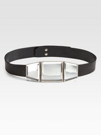 Buttery-soft leather is accented with an art deco inspired mirrored design and back closure.About 2.75 wideMade in Italy Buttery-soft leather is accented with an art deco inspired mirrored design and back closure.About 2.75 wideMade in Italy