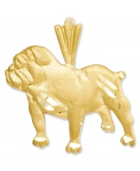 Honor your favorite breed. This diamond-cut slide charm features an intricately-carved bulldog in 14k gold. Chain not included. Approximate length: 3/5 inch. Approximate width: 9/10 inch.