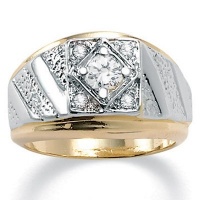 PalmBeach Jewelry Men's Round Crystal 14k Yellow Gold-Plated Two-Tone Textured Ring PalmBeach Jewelry Men's Round Crystal 14k Yellow Gold-Plated Two-Tone Textured Ring