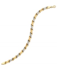 An excellent choice. This two-tone bracelet from YellOra™ features an X design and brings together pure gold, sterling silver and palladium combined with rhodium-plating for a bold effect. Approximate length: 7-1/4 inches. An excellent choice. This two-tone bracelet from YellOra™ features an X design and brings together pure gold, sterling silver and palladium combined with rhodium-plating for a bold effect. Approximate length: 7-1/4 inches.