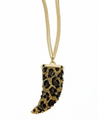 Safari chic. A bold horn shape and leopard print exude wild style on GUESS's pendant necklace. Crafted in gold tone mixed metal with brown and black epoxy and light Colorado topaz stones. Approximate length: 30 inches + 2-inch extender. Approximate drop: 2 inches. Safari chic. A bold horn shape and leopard print exude wild style on GUESS's pendant necklace. Crafted in gold tone mixed metal with brown and black epoxy and light Colorado topaz stones. Approximate length: 30 inches + 2-inch extender. Approximate drop: 2 inches.