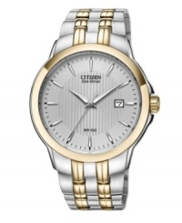 Golden shine enhances the sleek craftsmanship of this Citizen Eco-Drive watch. Golden shine enhances the sleek craftsmanship of this Citizen Eco-Drive watch.
