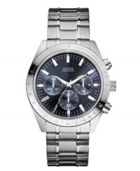 Keeps sports sophisticated with this handsome watch by GUESS. Keeps sports sophisticated with this handsome watch by GUESS.