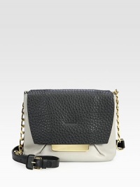 Pebbled leather adds rich texture to this leather silhouette with a gleaming chain strap. Adjustable chain shoulder strap, 18-19½ dropMagnetic snap closure on front flapTwo inner compartmentsOne inside zip pocketOne inside open pocketFully lined10W X 7½H X 1½DImported Pebbled leather adds rich texture to this leather silhouette with a gleaming chain strap. Adjustable chain shoulder strap, 18-19½ dropMagnetic snap closure on front flapTwo inner compartmentsOne inside zip pocketOne inside open pocketFully lined10W X 7½H X 1½DImported