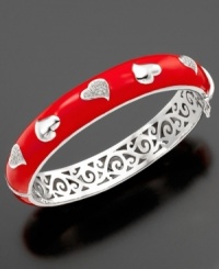 A stylish way to show your love. This beautiful bracelet features round-cut diamond (1/3 ct. t.w.) set in sterling silver and red enamel. Approximate diameter: 2-1/4 inches. A stylish way to show your love. This beautiful bracelet features round-cut diamond (1/3 ct. t.w.) set in sterling silver and red enamel. Approximate diameter: 2-1/4 inches.