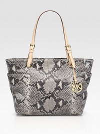 An incredibly roomy carryall crafted from snake-print leather with a chic glazed finish.Adjustable shoulder straps, 8¾-9½ dropTop zip closureTwo outside open pocketsProtective metal feetOne inside zip pocketFour inside open pocketsMetallic leather lining11½W X 10H X 4½DImported An incredibly roomy carryall crafted from snake-print leather with a chic glazed finish.Adjustable shoulder straps, 8¾-9½ dropTop zip closureTwo outside open pocketsProtective metal feetOne inside zip pocketFour inside open pocketsMetallic leather lining11½W X 10H X 4½DImported